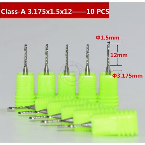 Class-A 10 PCS-3.175mm*1.5mm*12mm,CNC wood tool,carbide End Mill,woodworking insert router bit,1 flute end mill,MDF,PVC,Acrylic