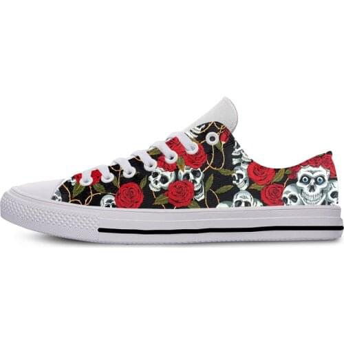 Sugar Skull Rose Flower Hot Funny Fashion Classic Casual Cloth Shoes Low Top Lightweight Breathable 3D Print Men women Sneakers