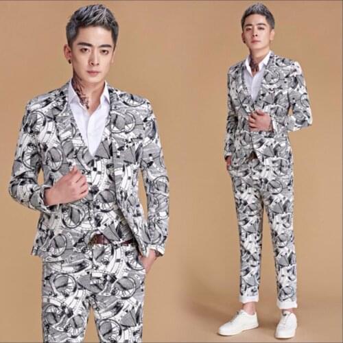 M-3xl New Men Fashion High-grade Printing Suit Groom Wedding Dress Suits Host Party Clothing Nightclub Singer Stage Costumes