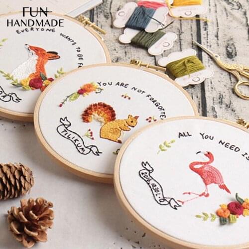 3D Animal Graffiti Embroidery Kit Squirrel Fox Flamingo Plants Pattern Cross Stitch Handcrafts Home Decor Gift