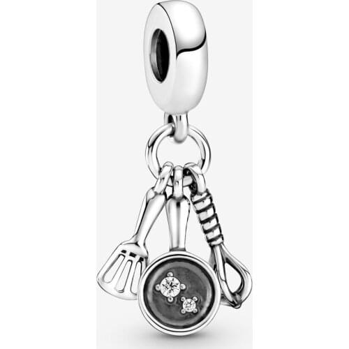 2021 New Autumn Charm 100% 925 Sterling Silver Spatula Frying Pan Whisk Dangle Pendant Charms Beads Fit Bracelets Necklace DIY