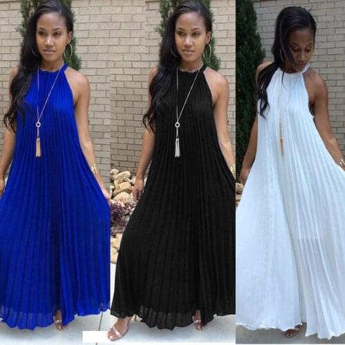 Halter Pleated Summer Women Dress Femme Beach Dresses Off The Shoulder Bohemia Long Sexy Dress Female Vestidos