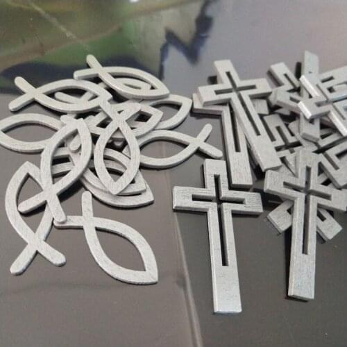 30pcs Silver Wood Fish Crafts Wooden Pieces DIY Handmade Store Decorative Ornament Hanging Pendant for Christmas Party