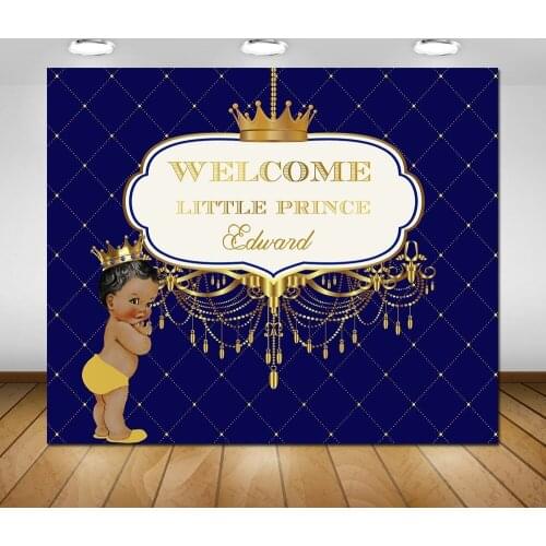 Custom royal blue and gold prince themed crown backdrops High quality Computer print party backgrounds