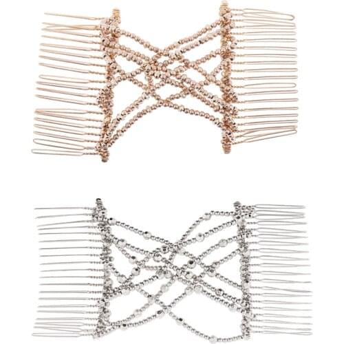 Stretchable Hair Comb Womens Girls Crystal Hair Decoration Double Clips Comb