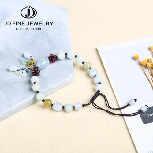 JD Natural Jade Adjustable Bangle Charm Green Myanmar Emerald Jewelry Water Drop Leaves Pendant Bracelet Woman