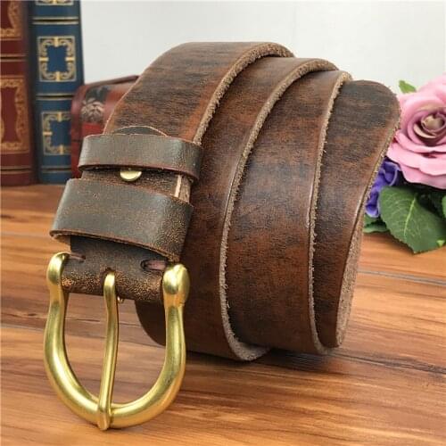 Brass Belt Buckle Men Belt Genuine Leather Belts Men Leather Vintage Cowboy Jeans Male Strap Ceinture Homme Riem MBT0004
