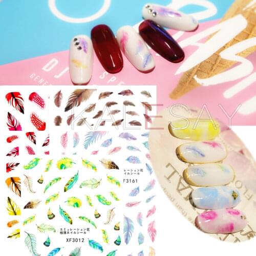 3D Luxury Feather Nail Sticker for Nails Decoration Design Manicure Decals Back Glue Adhesive Feather Nail Transfer Foil Sticker