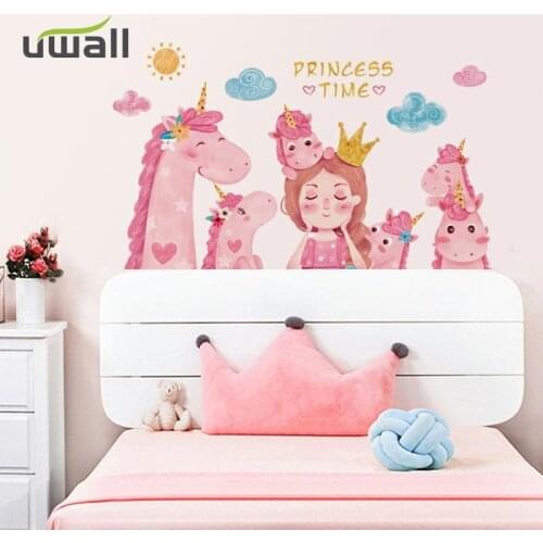 Pink Princess Unicorn Wall Stickers Baby Room Girl Bedroom Decor Kids Room Decor Stickers Self-Adhesive Stickers Home Decoration