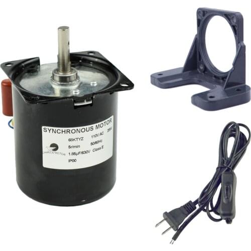 CHANCS Permanent Magnet Synchronous Gear Motor 68KTYZ 110V 5RPM 70Kgf.cm With Motor Holder Switch Plug Cord