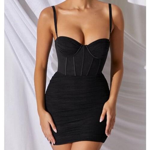 2020 sexy solid color waist strap tight mesh stitching nightclub dress bag hip mini dress LYQ1247