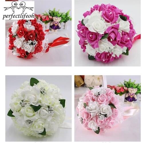 Wedding bouquet Bride holding flower PE Rose Bridesmaid Wedding Foam flowers Rose Bridal bouquet Ribbon Fake de noiva