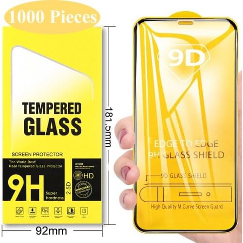 1000pcs 9D Full Cover Curved Tempered Glass Screen Protector For Xiaomi Redmi Note 9 Pro 2 9S Max 8 8A 8T 7 7A K30 with Package