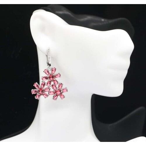 40x28mm 2020 Hot Sell Created Pink Raspberry RHodolite Garnet CZ Womans Silver Earrings