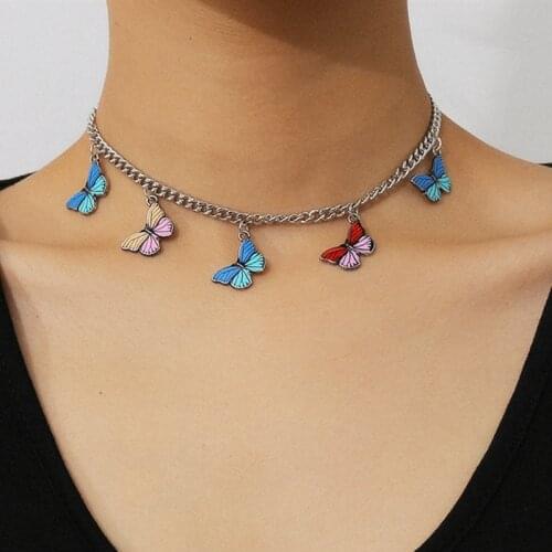 Women Fashion Cute Colorful Butterfly Pendant Necklace for Women Sweet Party Clavicle Chain Necklace Jewelry Accessories