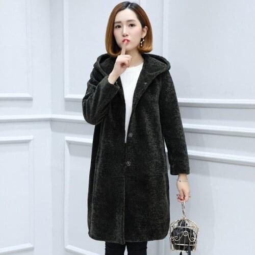 Real Sheep Coat for Women Winter Warm Coats Long Sleeve Fashion Wool Fur Jackets Hooded Femme Plus Size 6xl OT1773