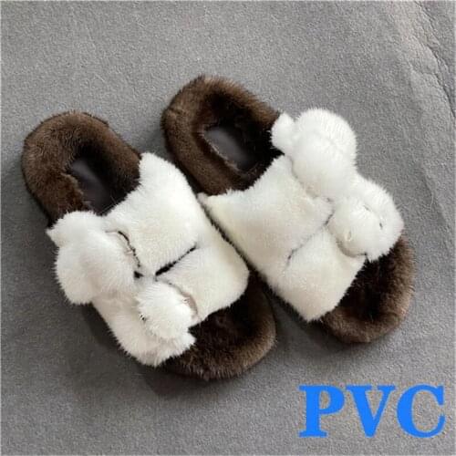 Winter New Arrivals High Quality 100% Mink Fur Luxury Women Plush Slippers Home Open Toe Comfortable Fashion Flat Lazy Sandals