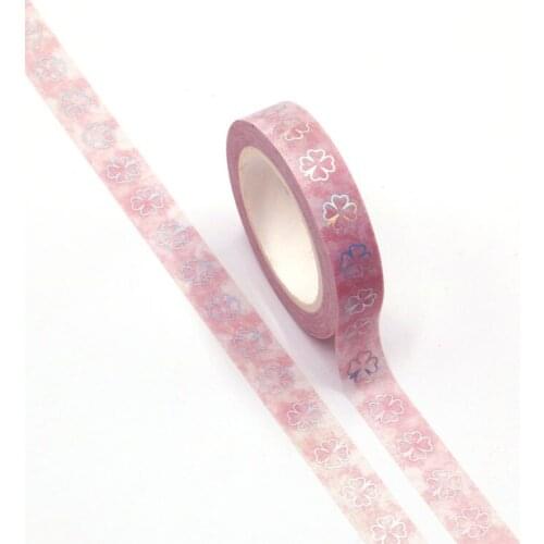 1PC 10MM*10M Foil Pink Lucky Four-leaf clover Designs Washi Tape Wide Sticky Adhesive Tape Scrapbooking Album DIY DecorativeTape
