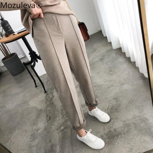 Mozuleva Warm Thicken Winter Women Suit Pants Elastic Waist Women Pencil Pants Plus Size Office Ladies Long Pants Women Trousers
