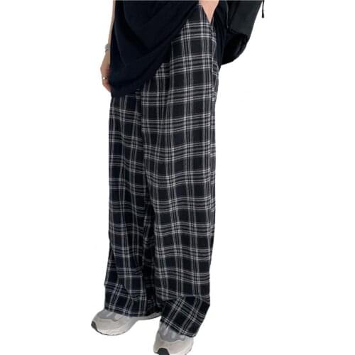 Women Pants Vintage Plaid Wide Leg Summer Elastic Waist Straight Trousers Loose Wide Leg Straight Women Pants Streetwear 3XL