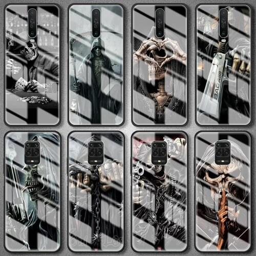 Grim Reaper Skull Skeleton Tempered Glass Case For Xiaomi Redmi Note 9S 9 8 Pro 8T 7 9A 8A 9C 9i K30 K20 PRO Luxury Back Cover