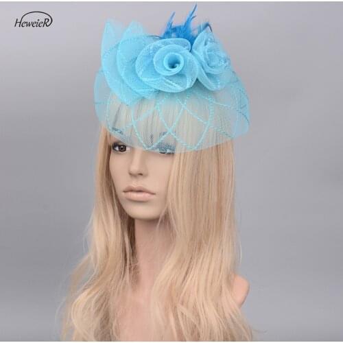 Elegant Women Fascinators Church Hats Lady Bridal Handmade Mesh Feather Hair Clip Hairpiece Hair Pins Party Headdress Headwear