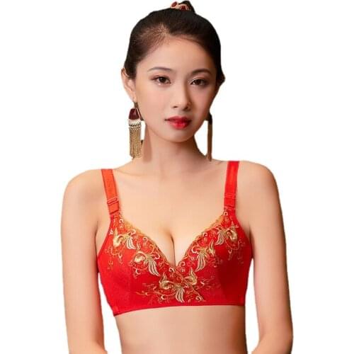 This animal year big red underwear suit female no underwire small chest gather sexy wedding bride bra bra
