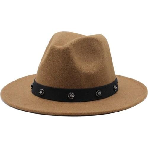 Seioum Trend Unisex Wool Felt Jazz Fedora Hats Casual Men Women Ribbon Band Wide Brim Felt Hat Panama Trilby Formal Party Cap