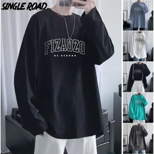 Single Road Mens Long Sleeve T-shirt Men 2021 Print Solid Cotton T Shirts Streetwear Harajuku Casual Oversized T Shirt For Men