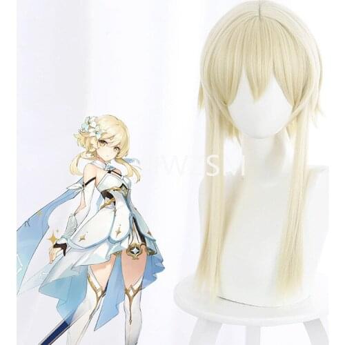 Game Genshin Impact traveler Ying light blonde styling long sideburns back warped hair cos wig