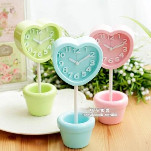 Creative Flower Small Alarm Clock Bonsai Heart Clock Childrens Room Timing Alarm Child Round Alarm Clock 3 Color Options