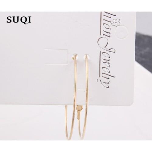 SUQI round Earrings gold silver color Big Smooth Circle Earrings Basketball Brincos Loop Earrings for Women Jewelry Oorbellen