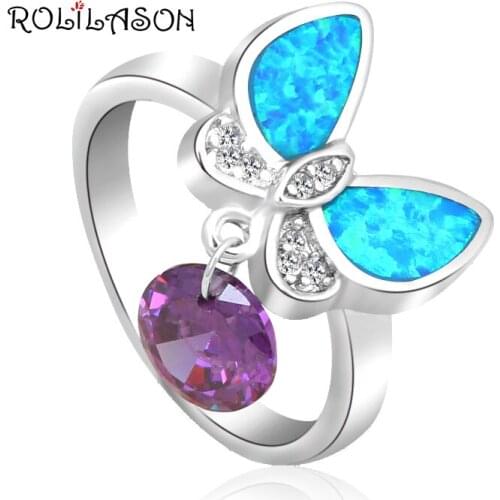 Round Zircon Design Wholesale & Retail Blue Fire Opal silver plated Ring USA Size #6 #7 #8 #9 Fashion Opal Jewelry OR746