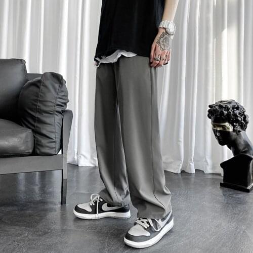 Summer Silk Ice Wide Leg Pants For Men Streetwear Solid Color Casual Straight Pants Plus Size Trousers Mens Joggers Pants