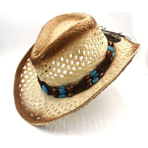 100% Handwork Summer Womens Mens Hollow Western Cowboy Hat For Gentleman Western Word Cowgirl Jazz Sombrero Sun Cap