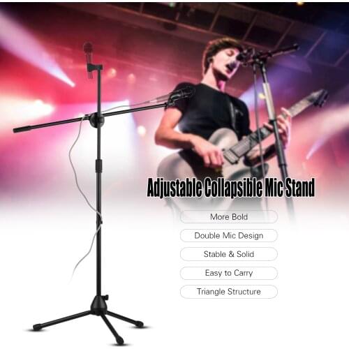 Microphone Tripod Stand Boom Floor Model Adjustable Height Light Weight Heavy Duty Collapsible for Wired Wireless Mic Live
