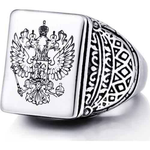 316l stainless steel Russian double eagle ring punk biker jewelry as gift for men