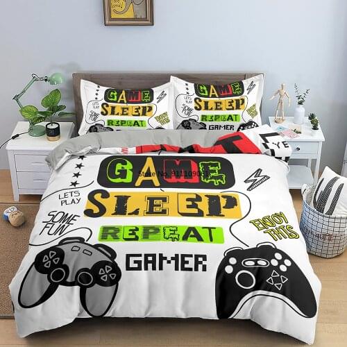 Room Decor Gamepad Comforter Cover Twin Size Play Gamer Bedding Set Kids Young Man Video Games Duvet Cover for Teen Child Game