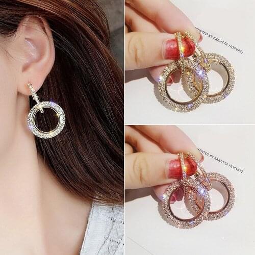 New Fashion Luxury Round Earrings Women Silver Gold Rosegold Glitter Stu 9.21