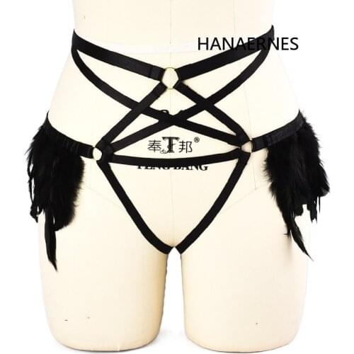 Women Black Feather Harness Leg Garter Belt Elastic Cage Hollow Leg Garter Belt Suspender Strap Underwear Strap Leg Garter Belt