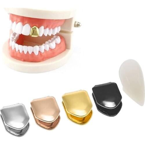 Gold Plated Small Single Tooth Cap Gold Plated Hip Hop Teeth Grillz Caps Top Or Bottom Grill False Teeth Whitening Tooth Cap