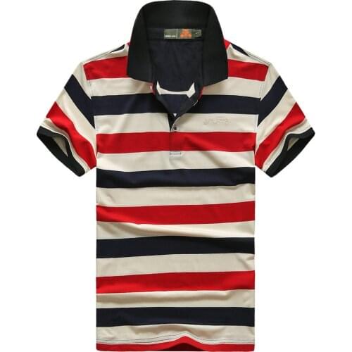 Dropshipping Fashion Mens Pure Cotton Lapel Short Sleeve T-shirt Handsome Casual Striped POLO Shirts Boys Camisetas Summer Tops