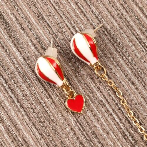 1 Pair New Trendy Sweet Red Heart Hot Air Balloon Asymmetric Dangle Earrings Fashion wholesale