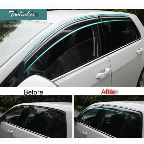 Tonlinker 4 PCS DIY car styling Acrylic special rain shield with bright strips cover case Stickers for VW NEW GOLF 7 accessries