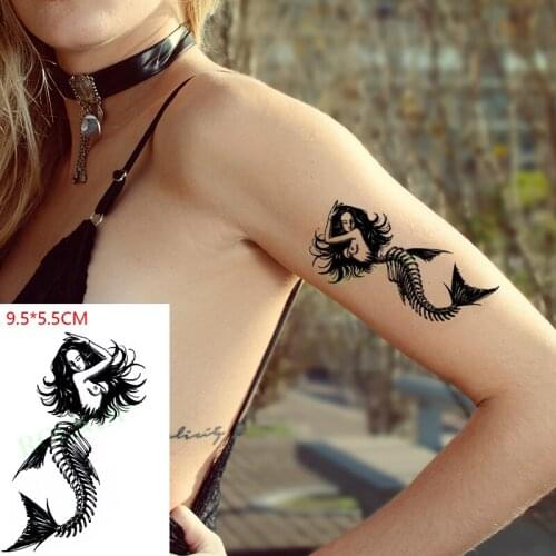 Waterproof Temporary Tattoo Sticker Fish Bones Sexy Mermaid Girl Body Art Flash Tatoo Fake Tatto for Woman Men