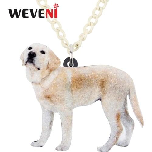 WEVENI Acrylic Cartoon White Labrador Dog Necklace Pendant Choker Fashion Animal Pets Jewelry Gift For Women Girls Wholesale New