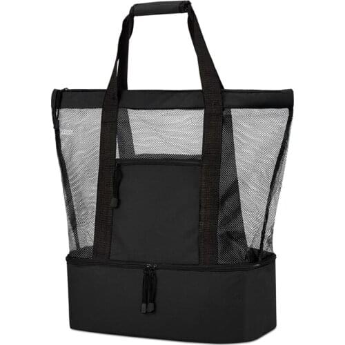 Womens Mesh Beach Tote Bag, With Detachable Heat-Insulating Cold Storage Bag, Large Capacity Top Zipper Beach Equipment-ABUX