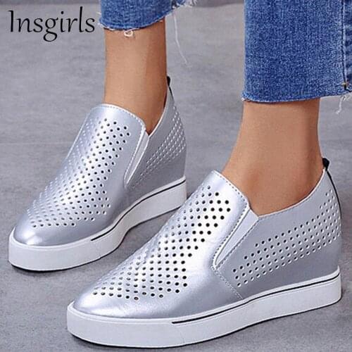 Womens Wedge Shoes 2021 Summer Hollow Out Laides Slip On Comfy Casual Loafers 35-41 Large-Sized Female Running Walking Sneakers