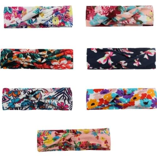 1 PCS Colorful Flower Pattern Cross Knotted Adult Elastic Hairband Comfortable Soft Print Cotton Girl Headband Photography Props