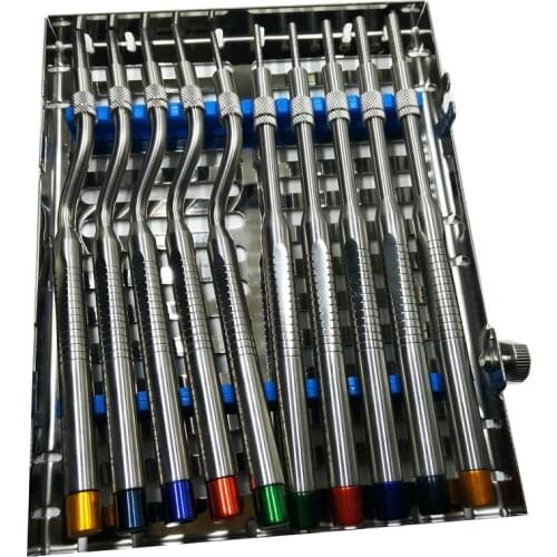 10pcs Dental Maxillary sinus Lifting Device Concave Tips Mandibular sinus Elevator Lifting Tool Implant bone Extruder Metal box